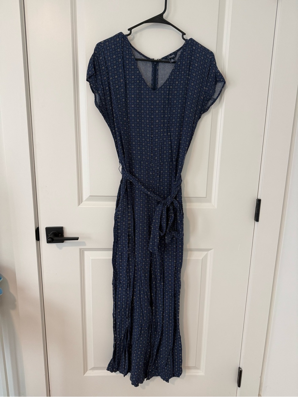 Chaps Navy Printed Romper with Tie Waist